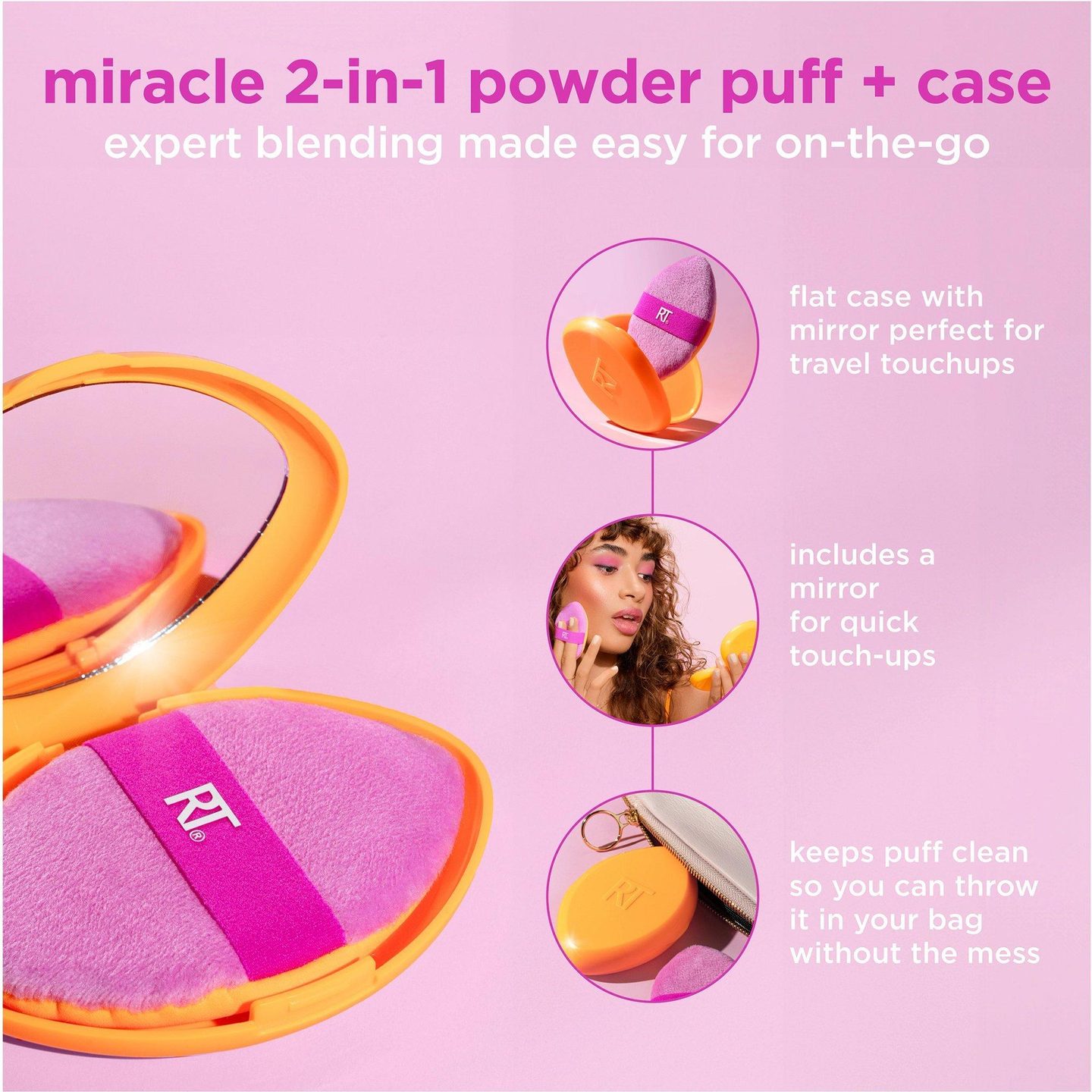 Двусторонний пуховка Miracle 2-в-1 с чехлом для путешествий — фото 4