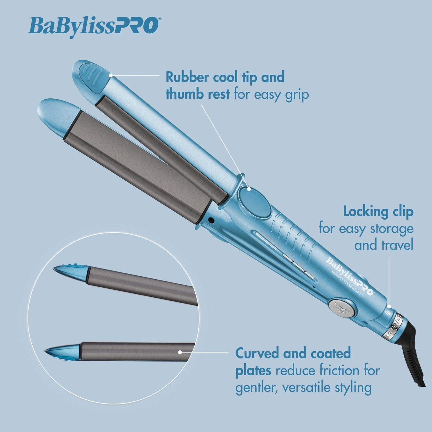 Выпрямитель BaBylissPRO Nano Titanium™ с изогнутыми пластинами — фото 5